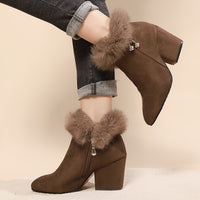 Evelina | Women's Ankle Boots with Block Heel and Trimmed Cuff
