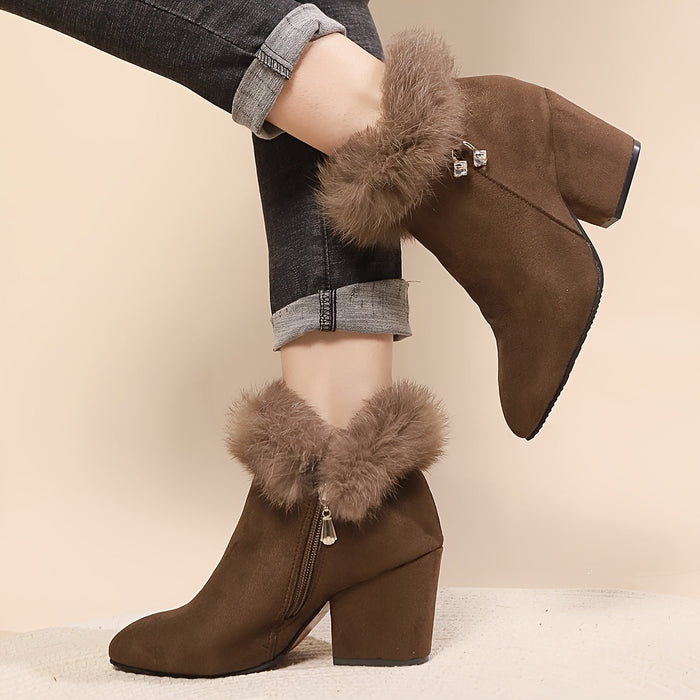 Evelina | Women's Ankle Boots with Block Heel and Trimmed Cuff