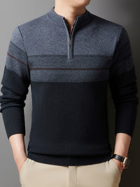 Ambrose | Half-Zip Striped Sweater in Grey