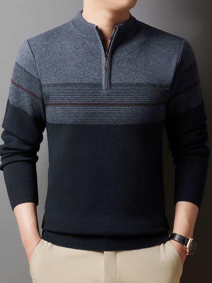 Ambrose | Half-Zip Striped Sweater in Grey