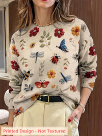 Meredith | Botanical Print Crew Neck Sweater in Purple