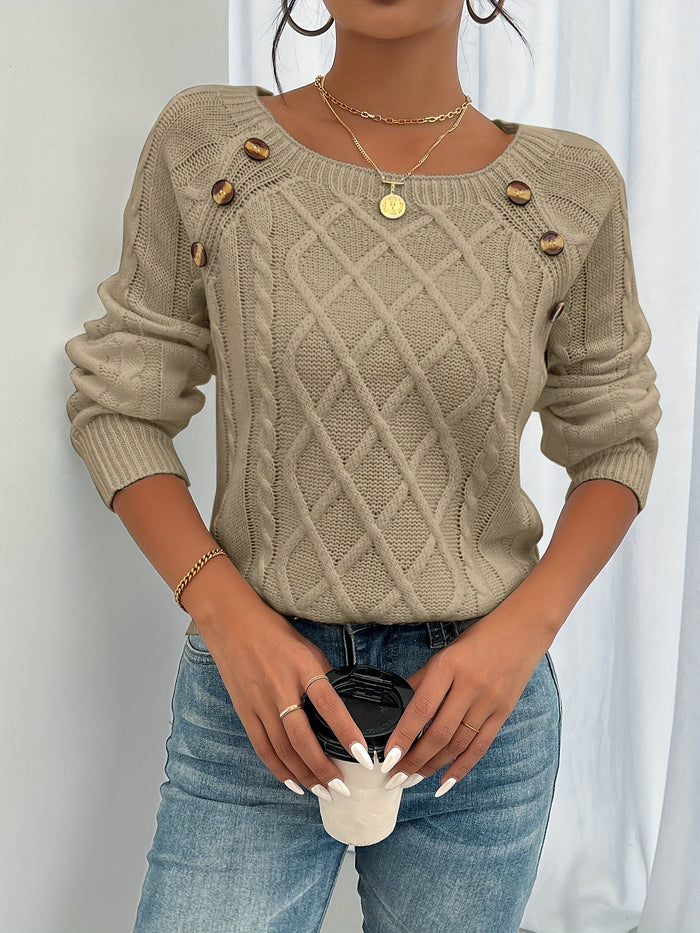 Winifred | Textured Button-Detail Sweater in White