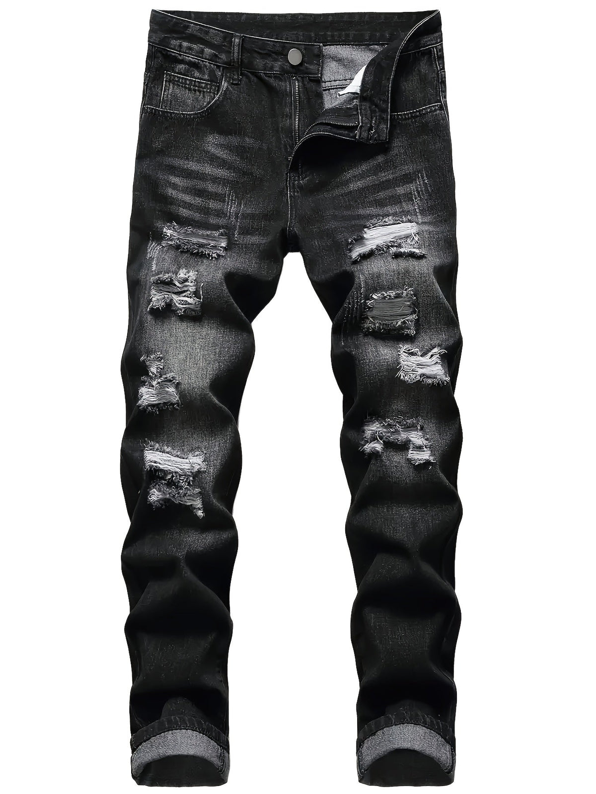 Kingsley | Rugged Distressed Straight Jeans in Dark Grey