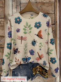 Meredith | Botanical Print Crew Neck Sweater in Blue