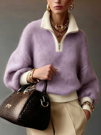 Sylvie | Relaxed Half-Zip Sweater in Lavender
