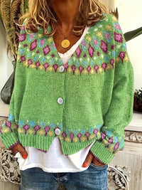Maribel | Fair Isle Knit Cardigan in Green