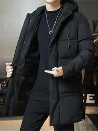 Marcus | Hooded Longline Padded Coat in Black
