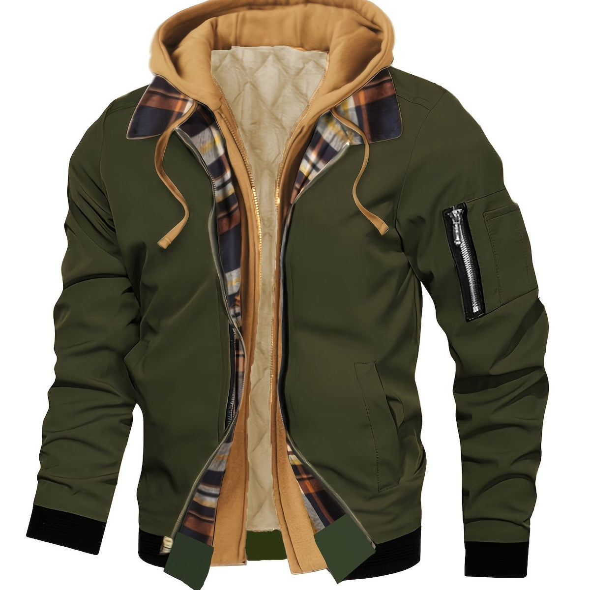 Brooks | Hooded Zip-Up Jacket in Military Green