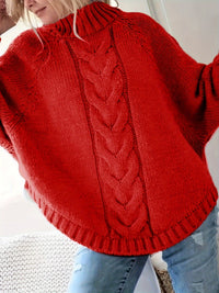 Judith | Cable-Knit High-Neck Sweater in Red