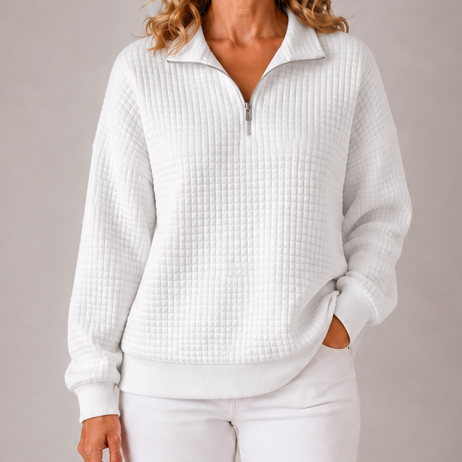 Tamsin | Women's Quarter Zip Jumper with Quilted Texture and Relaxed Fit