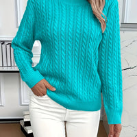 Lorelei | Cable-Knit Round Neck Sweater in Peacock Blue