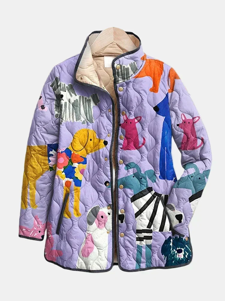 Tilda | Women's Padded Jacket with Dog Print and Light Warmth