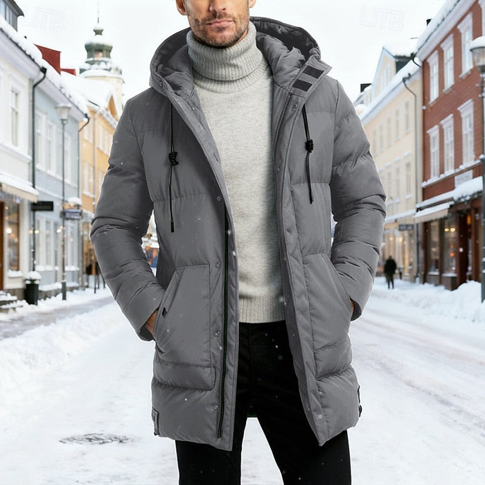Bram | Men's Longline Puffer Coat with Hood and Thick Insulation