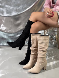 Isolde | Women's Knee High Boots with Block Heel and Gathered Shaft