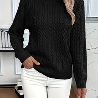 Lorelei | Cable-Knit Round Neck Sweater in Black