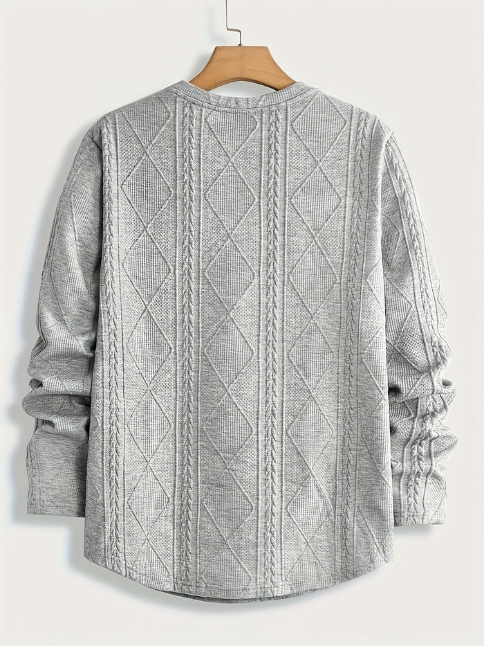 Clifford | Textured Knit-Look Long Sleeve Top in Light Grey