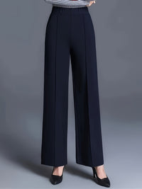 Marlene | High-Waisted Straight-Leg Trousers in Navy Color