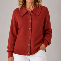 Rhiannon | Women's Knit Cardigan with Classic Collar and Button Front