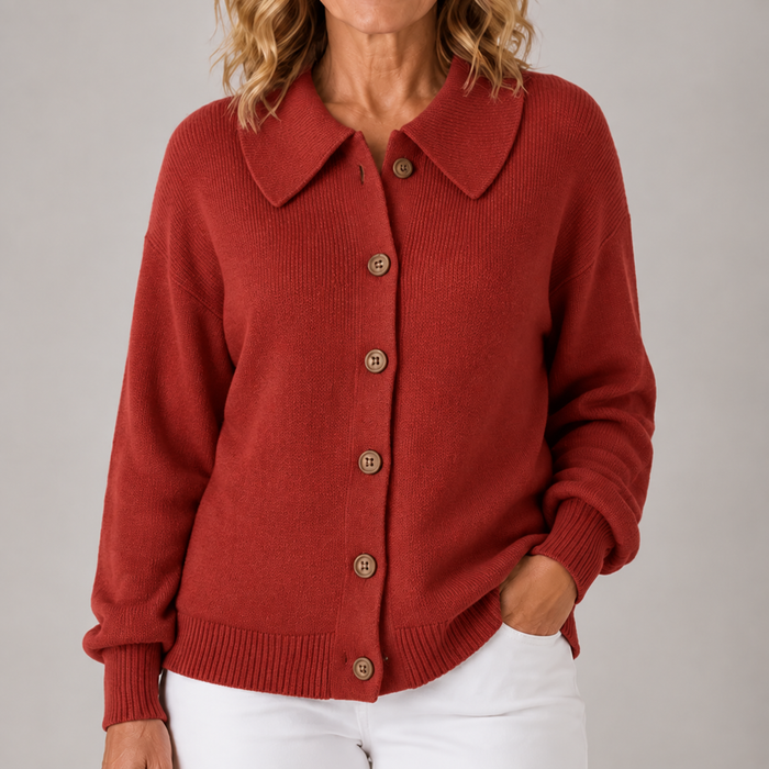 Rhiannon | Women's Knit Cardigan with Classic Collar and Button Front