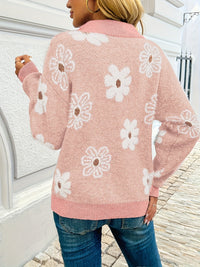 Larissa | Floral Half-Zip Sweater in Pink