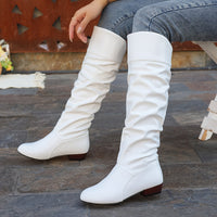 Phoebe | Women's Knee High Boots with Gathered Shaft and Low Heel