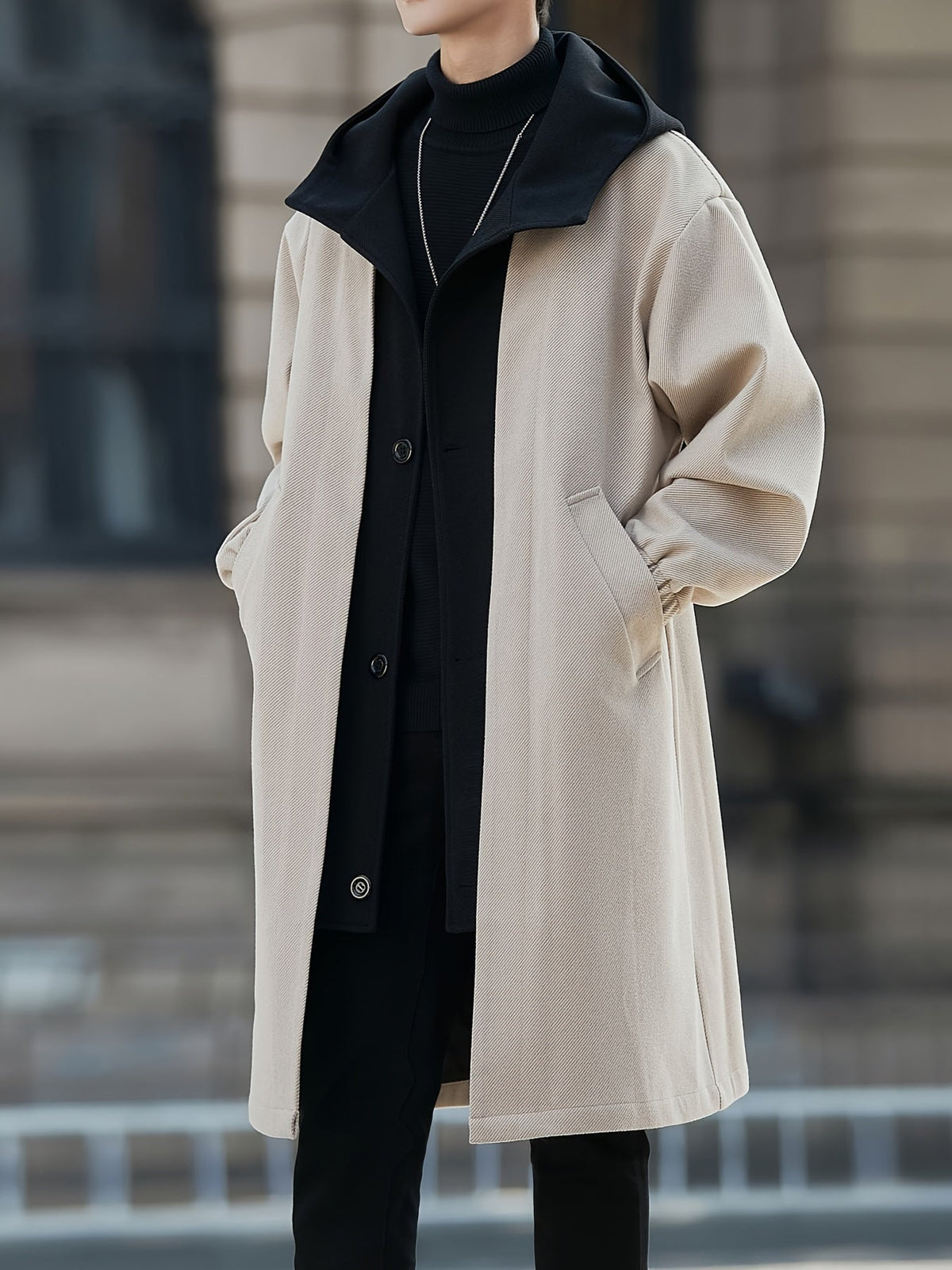 Cornelius | Layered Hooded Longline Coat in Apricot