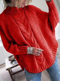 Judith | Cable-Knit High-Neck Sweater in Red