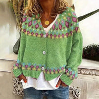 Maribel | Fair Isle Knit Cardigan in Greenish Yellow