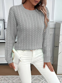 Lorelei | Cable-Knit Round Neck Sweater in Grey