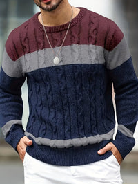 Bradley | Textured Cable-Knit Sweater in Royal blue stitching coffee red
