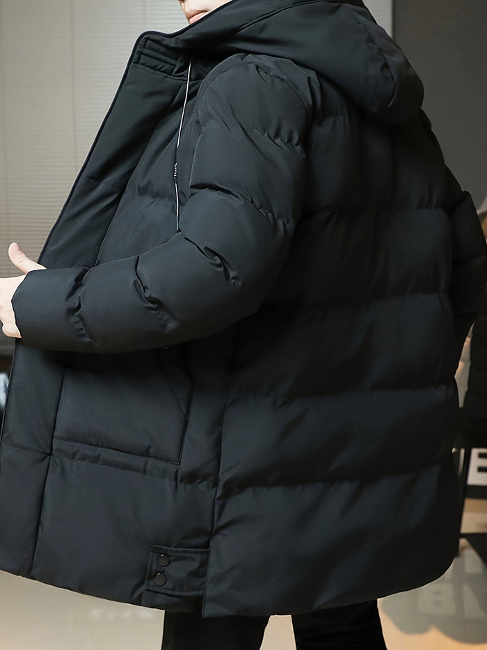 Marcus | Hooded Longline Padded Coat in Black