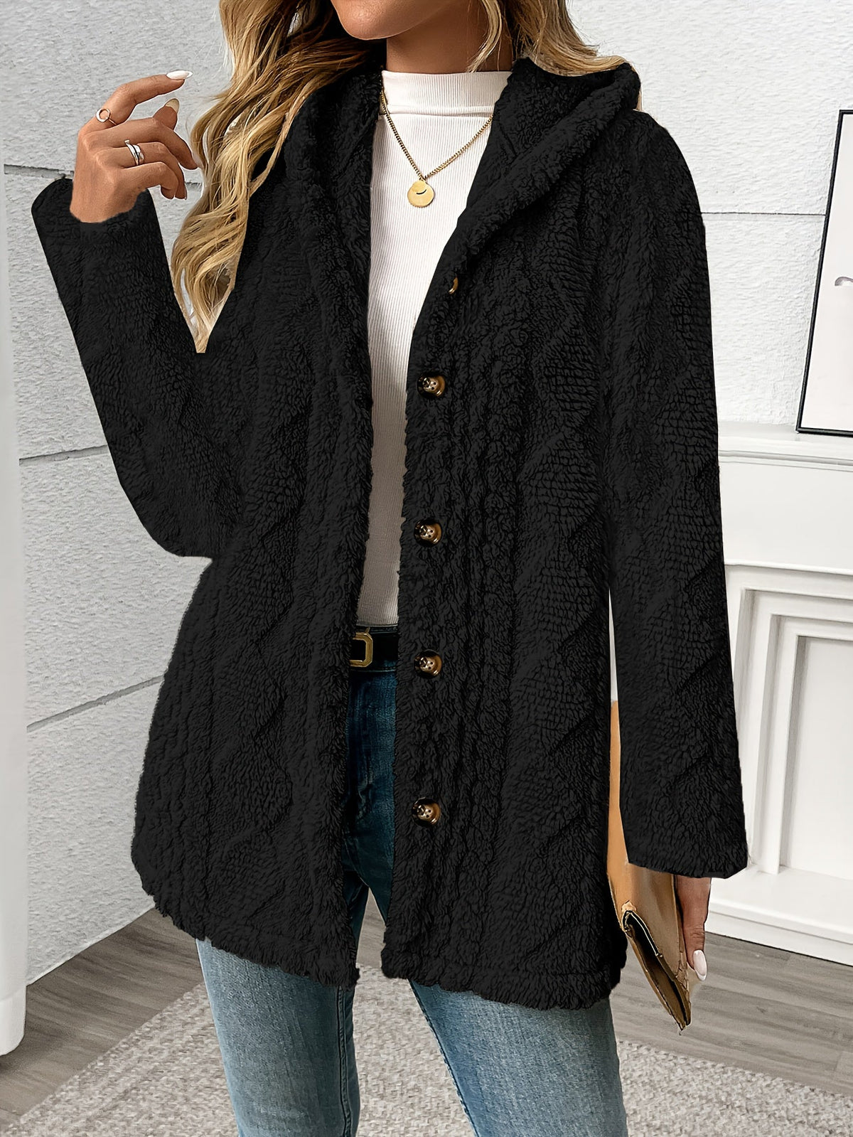 Sloane | Textured Hooded Jacket in Black