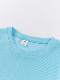 Frederick | Textured Waffle-Knit Long Sleeve Top in Deep Sky Blue