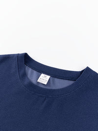 Frederick | Textured Waffle-Knit Long Sleeve Top in Navy