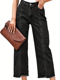 Ramona | Washed Straight-Leg Cropped Jeans in Black