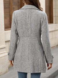Kendra | Waist-Defining Herringbone Coat in Grey