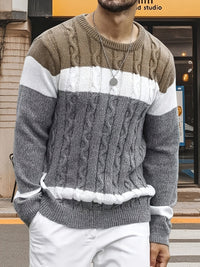 Bradley | Textured Cable-Knit Sweater in Grey and khaki