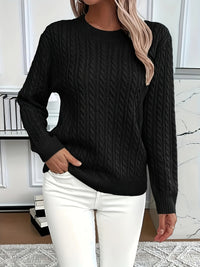 Lorelei | Cable-Knit Round Neck Sweater in Black