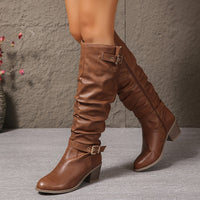Ffion | Women's Knee High Boots with Slouch Shape and Buckle Detail