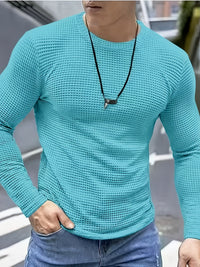Frederick | Textured Waffle-Knit Long Sleeve Top in Sky Blue