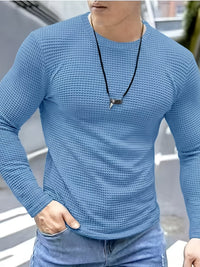 Frederick | Textured Waffle-Knit Long Sleeve Top in Deep Sky Blue