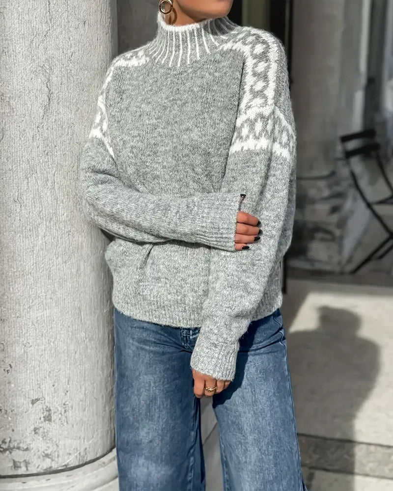 Heidi | Cosy Patterned Knit Jumper in Khaki