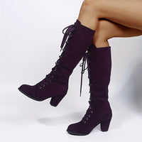 Clarissa | Women's Knee High Boots with Lace Up Front and Chunky Heel