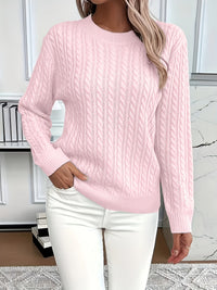 Lorelei | Cable-Knit Round Neck Sweater in Pink