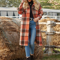 Elowen | Women's Longline Coat with Check Pattern and Soft Drape