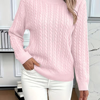 Lorelei | Cable-Knit Round Neck Sweater in Pink