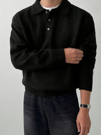 Reid | Men's Knit Jumper with Polo Collar and Cosy Feel