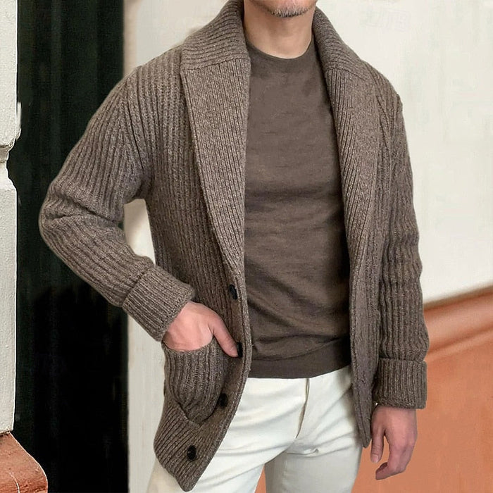 Desmond | Men's Knit Cardigan with Shawl Collar and Ribbed Texture