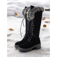 Brenna | Women's Knee High Boots with Fur Cuff and Lace Up Front