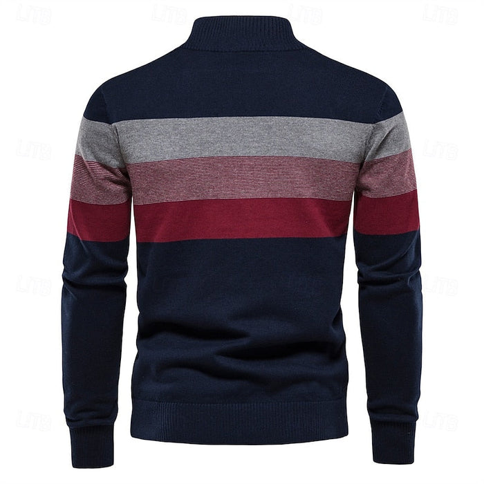 Miles | Colour-Block Quarter-Zip Sweater in Dark Navy
